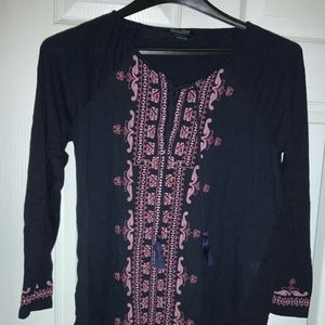 Lucky brand navy embroidered shirt